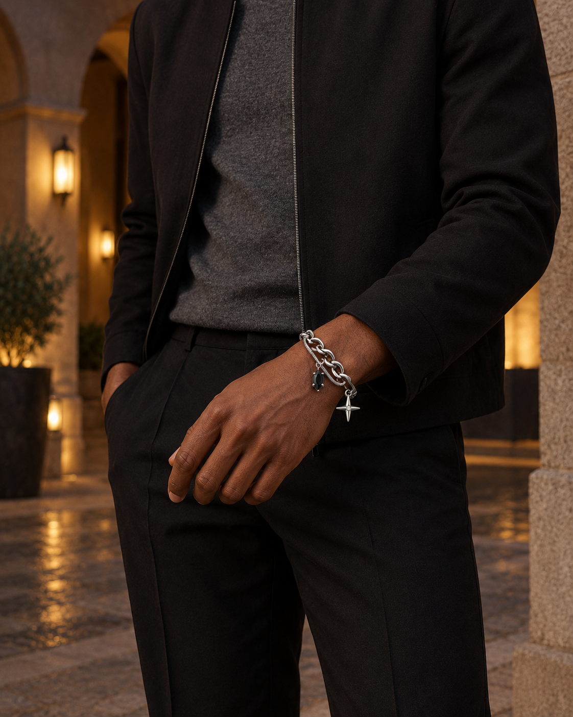 Black Star Layer Bracelet — contextual scene