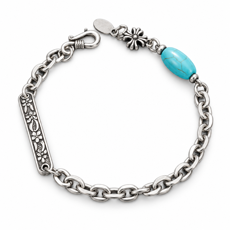 Blue Floral Bar Bracelet — product view