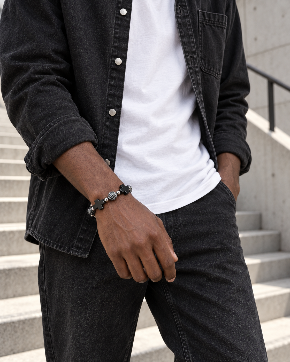 Dark Cross Bead Bracelet — contextual scene