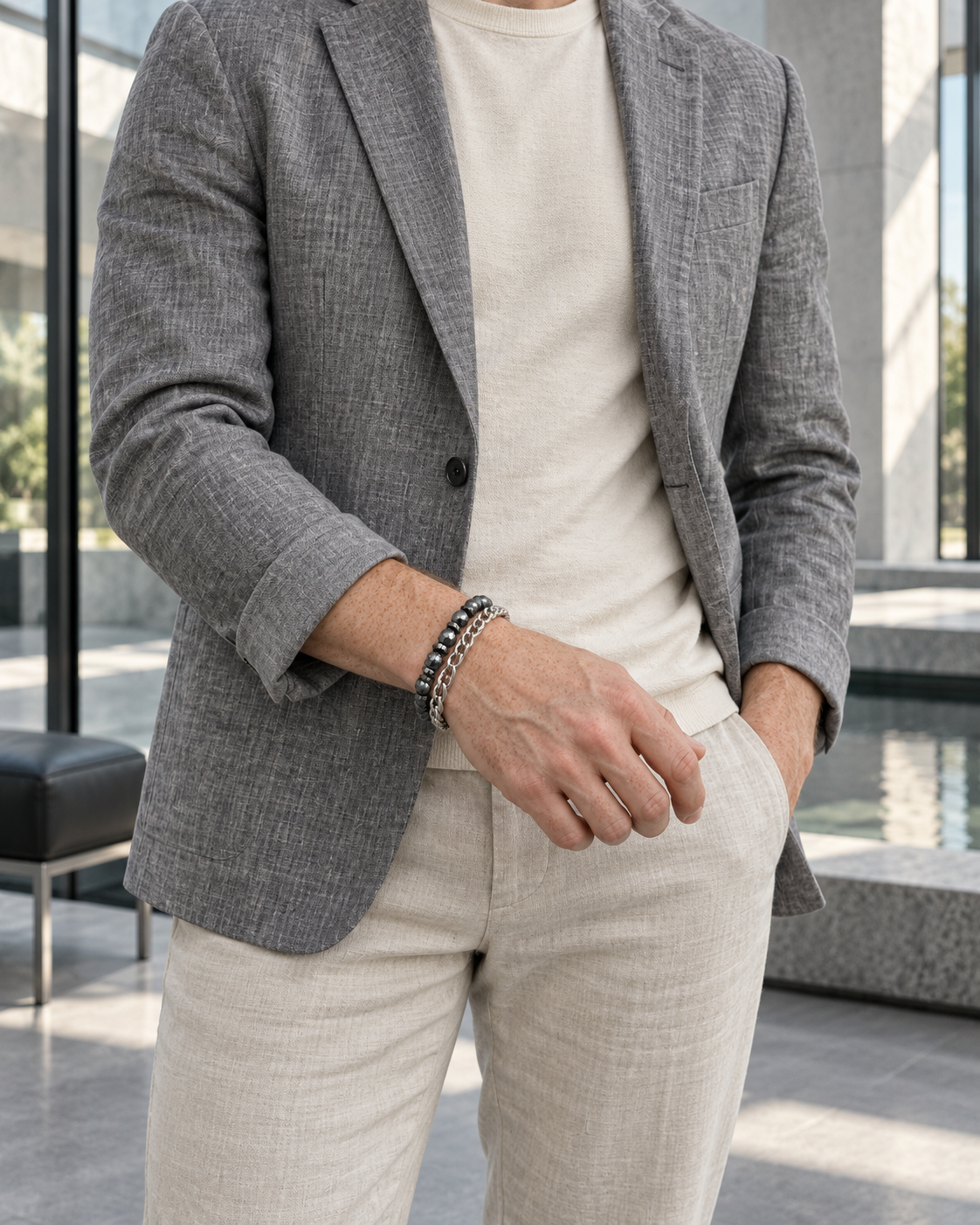 Graphite Bead Chain Bracelet — contextual scene