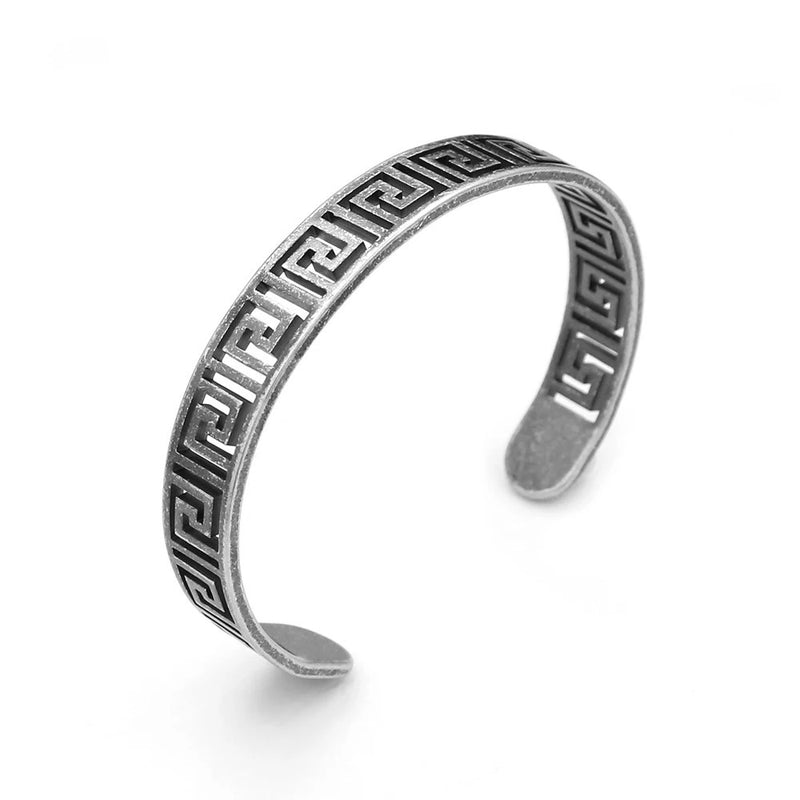 Men's Open Meander Cuff in Silver-Tone Steel – front view