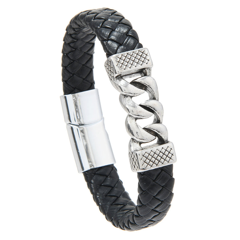 Men's Curb Centre Braid Bracelet in Black – front view