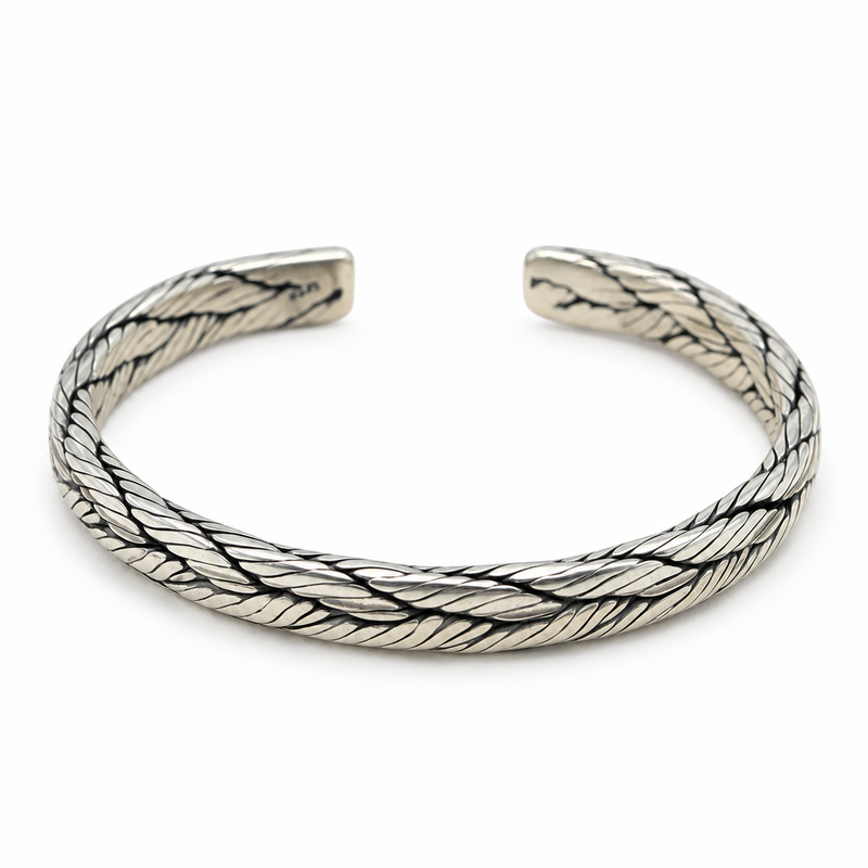 Men's Diagonal Braid Sterling Silver Cuff in Sterling Silver – front view