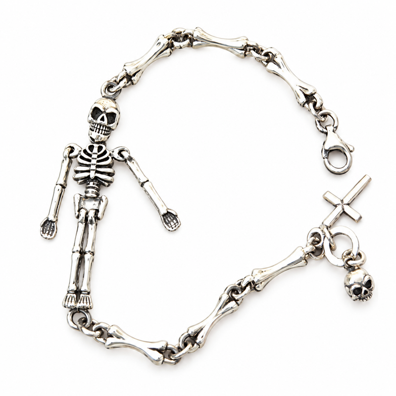 Men's Skeleton Bone Bracelet in Sterling Silver – front view