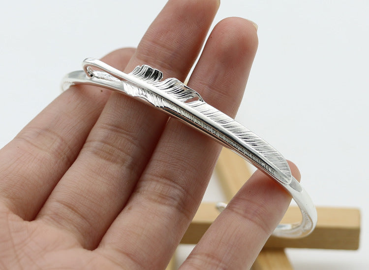 Men's Quill Line Cuff in Sterling Silver – original detail of the feather and band