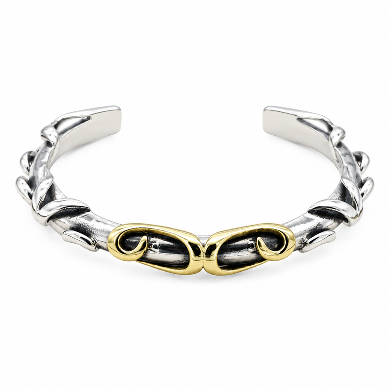 Men's Scroll Vine Sterling Silver Cuff in Silver with Gold-Tone Accents – front view
