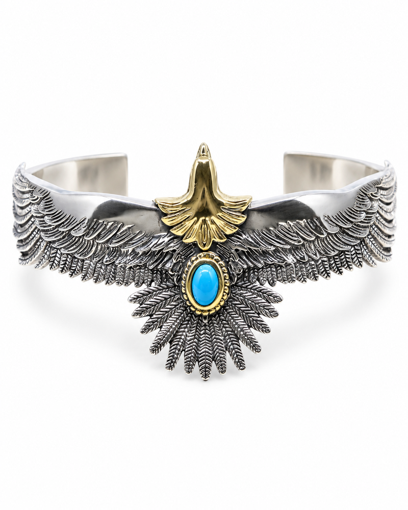 Men's Blue Eagle Cuff Bracelet in Sterling Silver with Blue Accent – front view