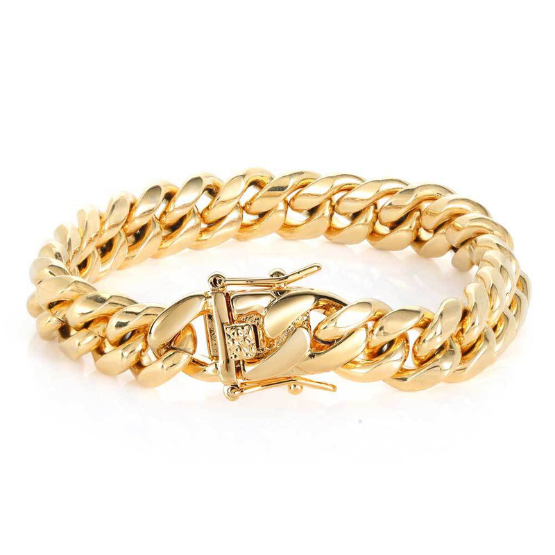 Men's Rounded Miami Bracelet in gold-plated stainless steel – front view of rounded Cuban links and box clasp
