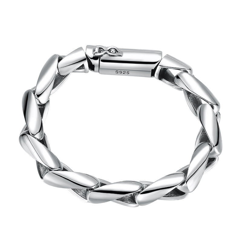 Men's Marquise Ridge Link Bracelet in Sterling Silver – front view