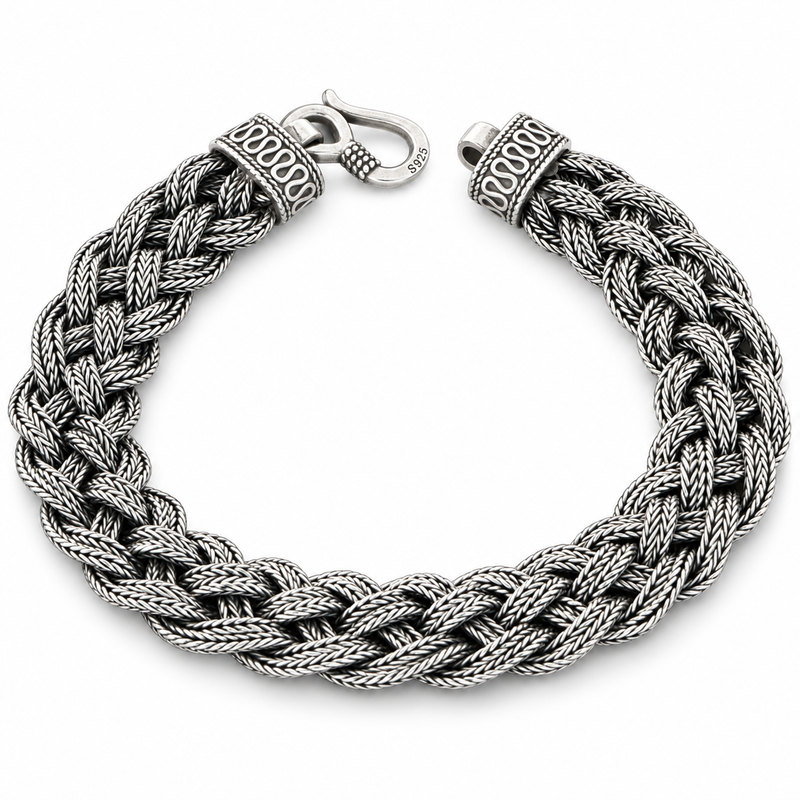 Men's Cable Plait Bracelet in Sterling Silver – front view