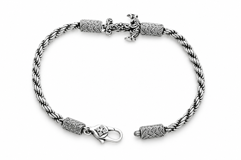 Men's Anchor Twist Bracelet in Sterling Silver – front view