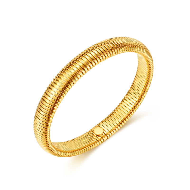 Men's Ribbed Coil Bangle in Gold-Tone Plated Steel – front view