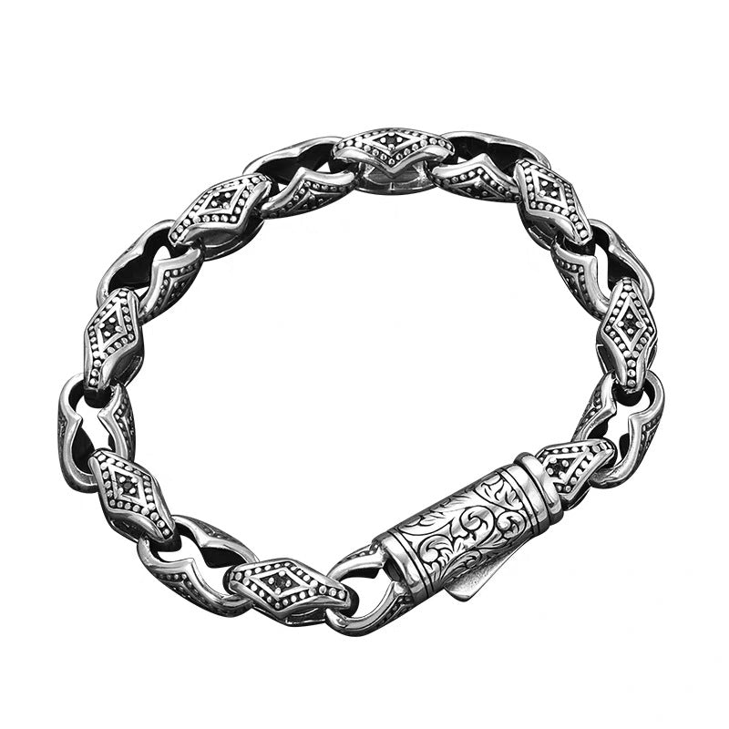 Men's Lozenge Scroll Link Bracelet in Sterling Silver – front view