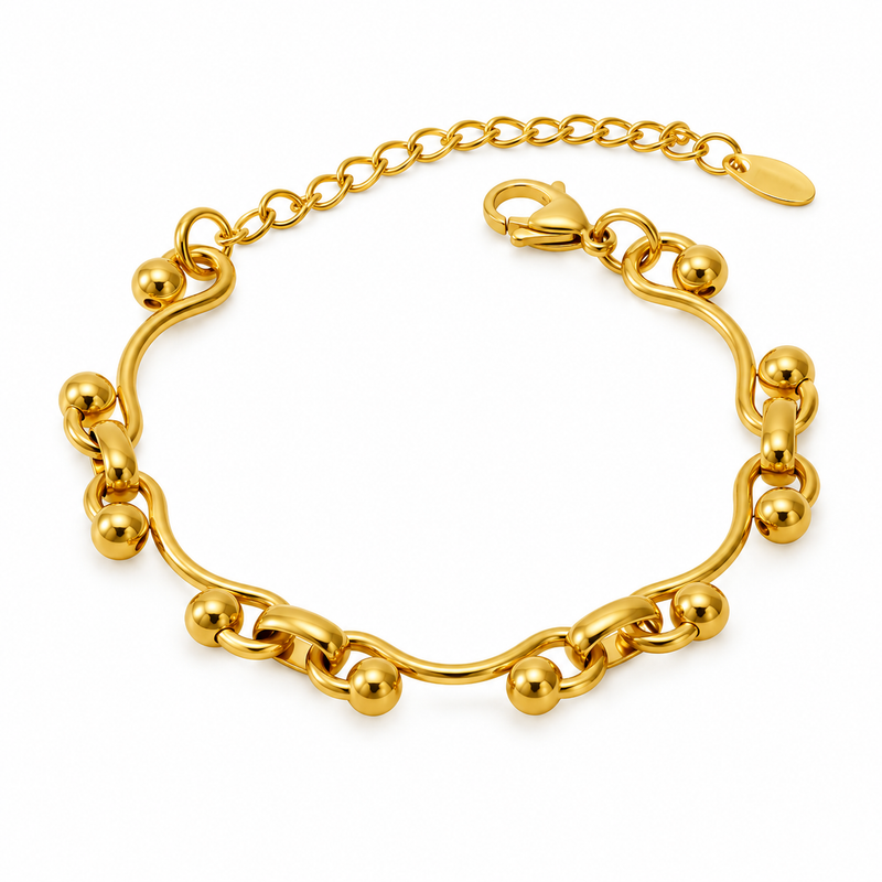 Men's Ball Tip Bar Link Bracelet in 18K Gold Plated Stainless Steel – front view
