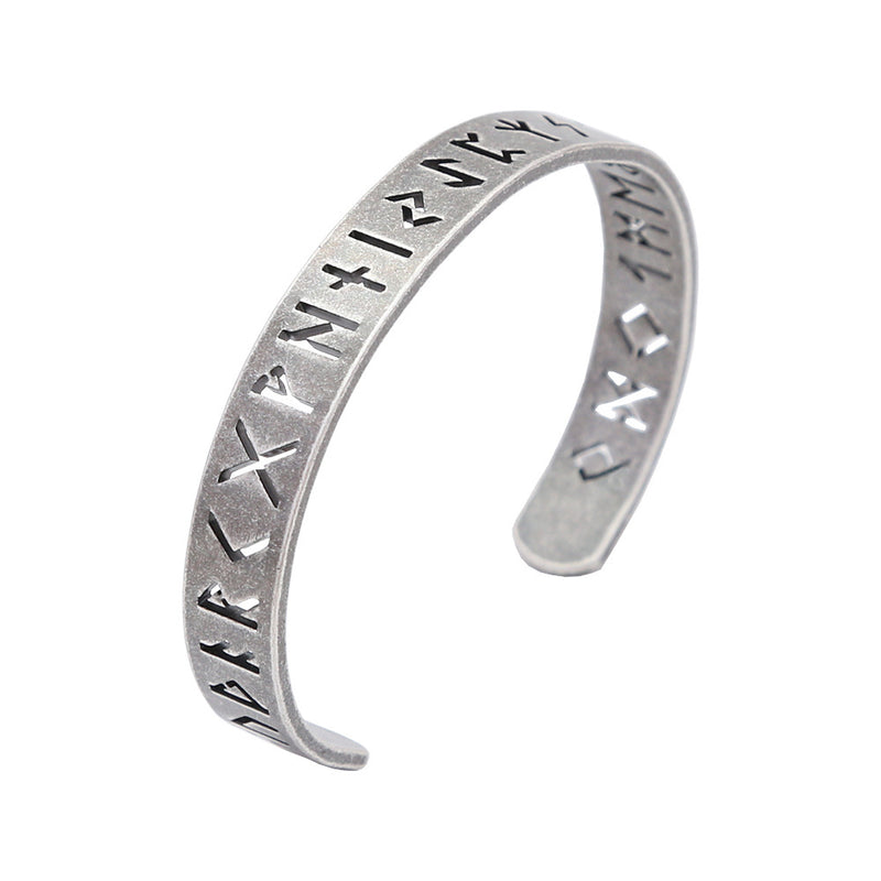 Men's Runic Cutout Cuff in Silver-Tone Steel – silver-tone colour variant view