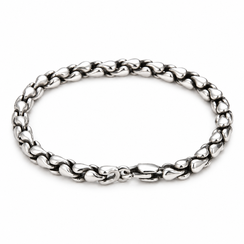 Men's Rounded Link Bracelet in 925 Sterling Silver – front view