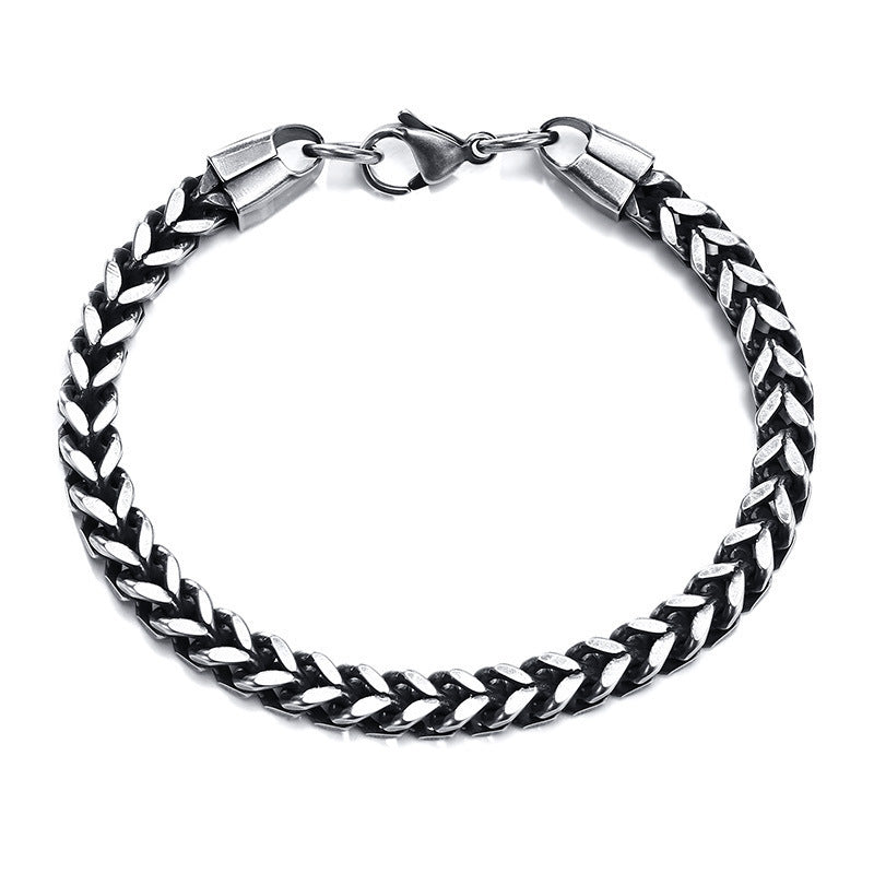 Men's Four Side Franco Bracelet in Steel; Antiqued Silver-Tone Finish – front view