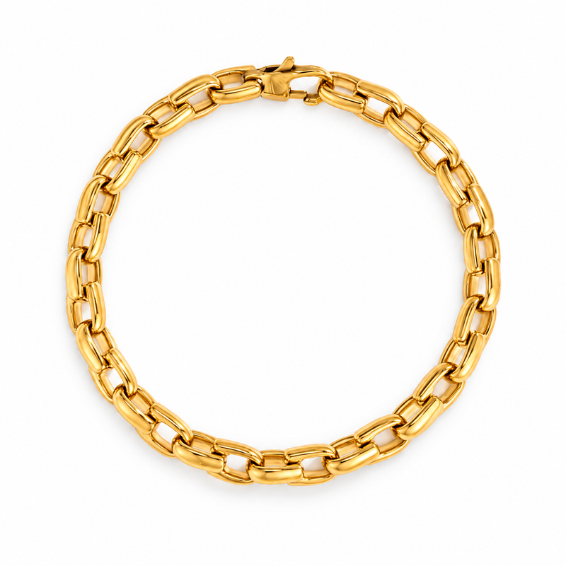 Men's Short Oval Gold Plated Bracelet in Gold-Tone Gold Plated Stainless Steel – front view