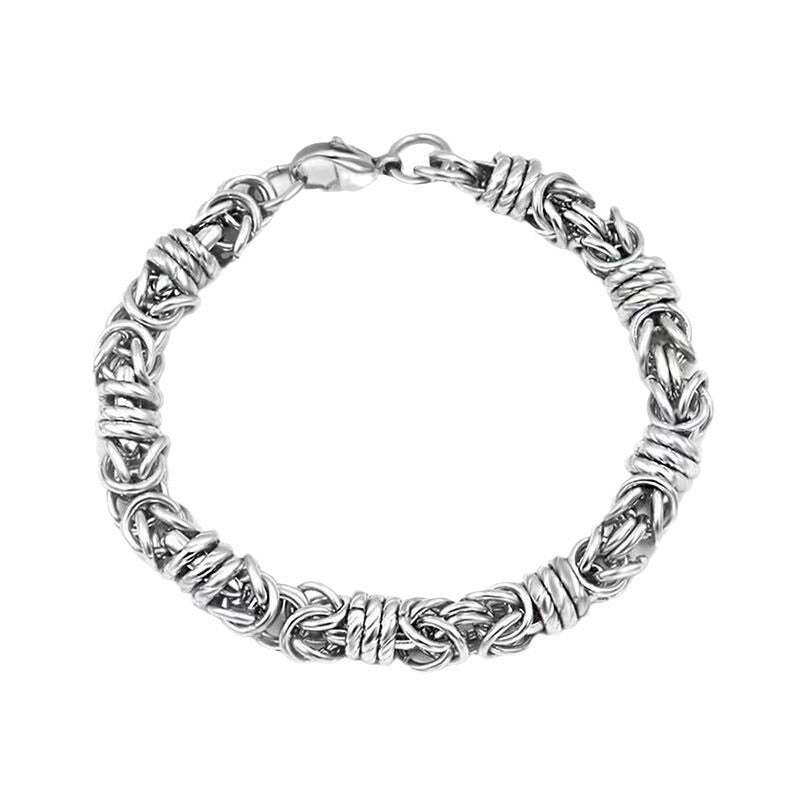 Men's Coiled Ring Byzantine Bracelet in silver-tone stainless steel – front view