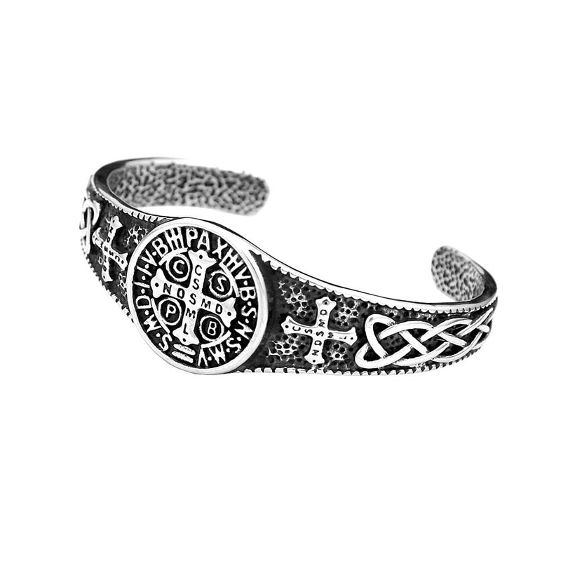 Men's Benedict Celtic Cuff in Silver-Tone Stainless Steel – front view