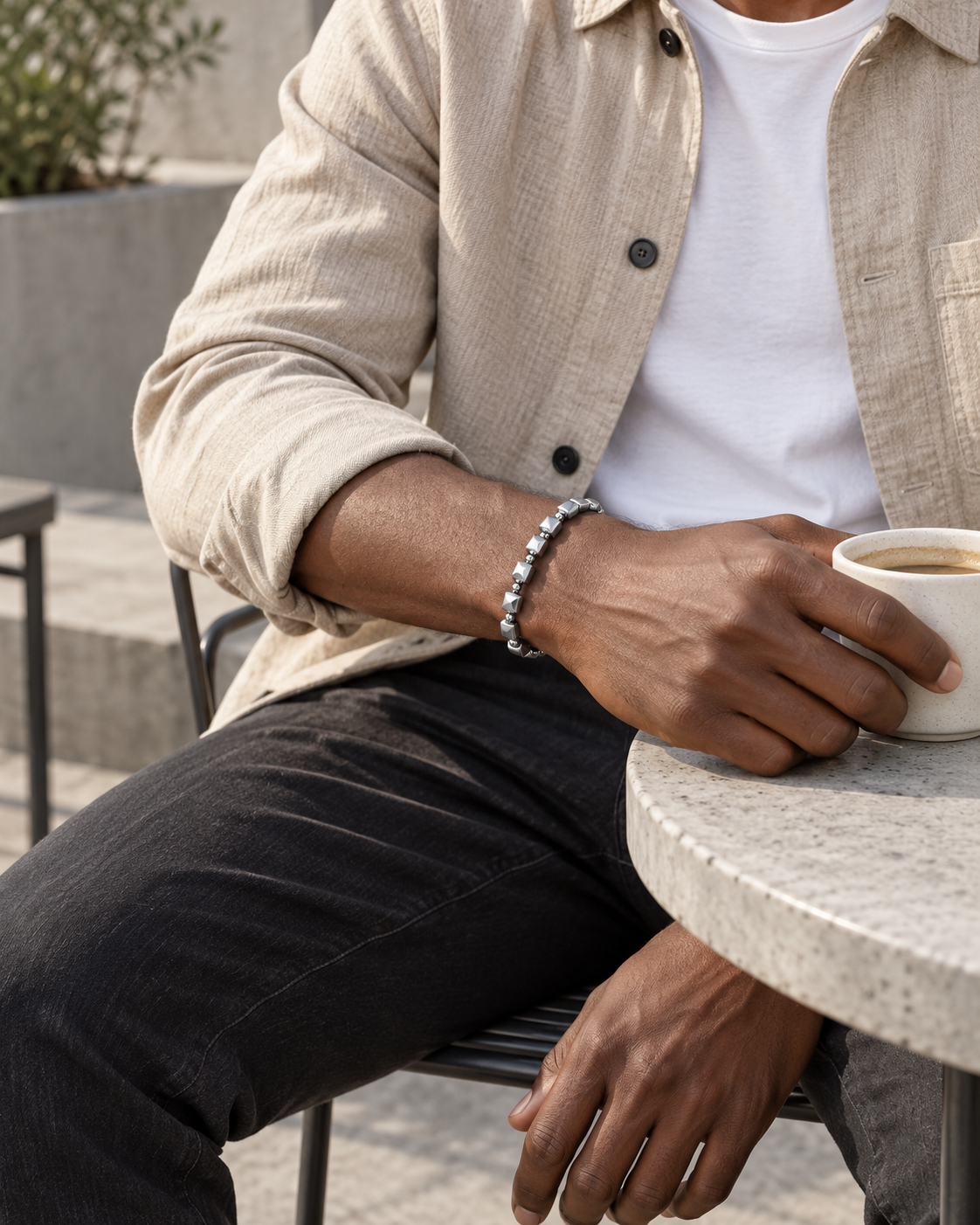 Silver Cube Orbit Bracelet — contextual scene