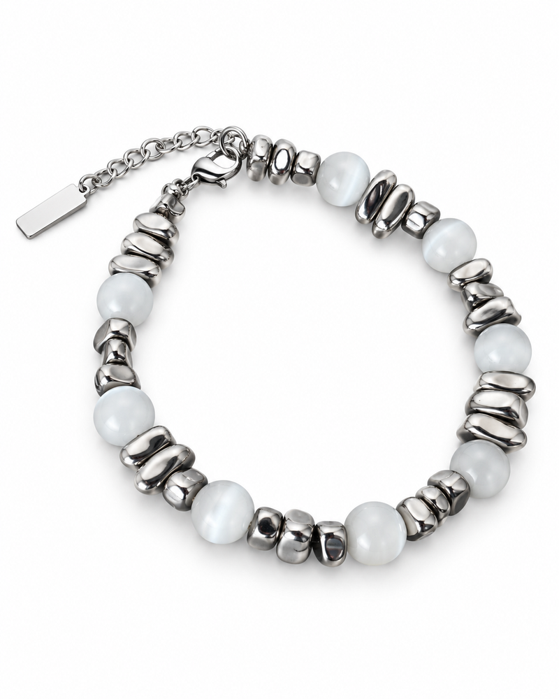 White Fold Bead Bracelet — product view