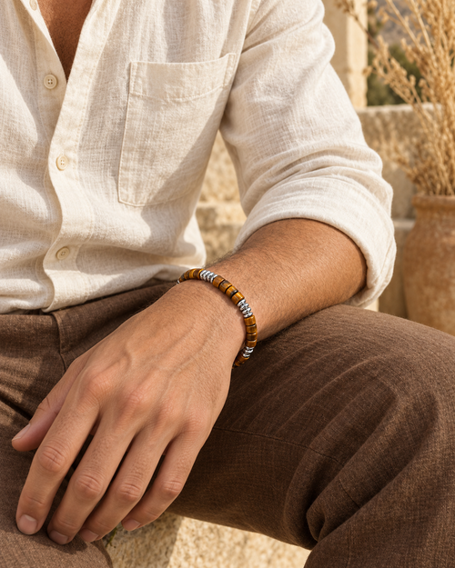 Amber Disc Toggle Bracelet — styling look one