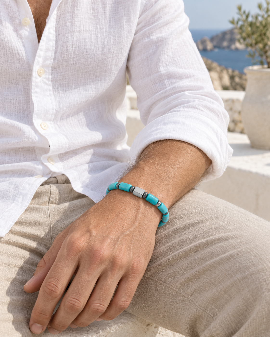 Azure Column Bead Bracelet — styling look one