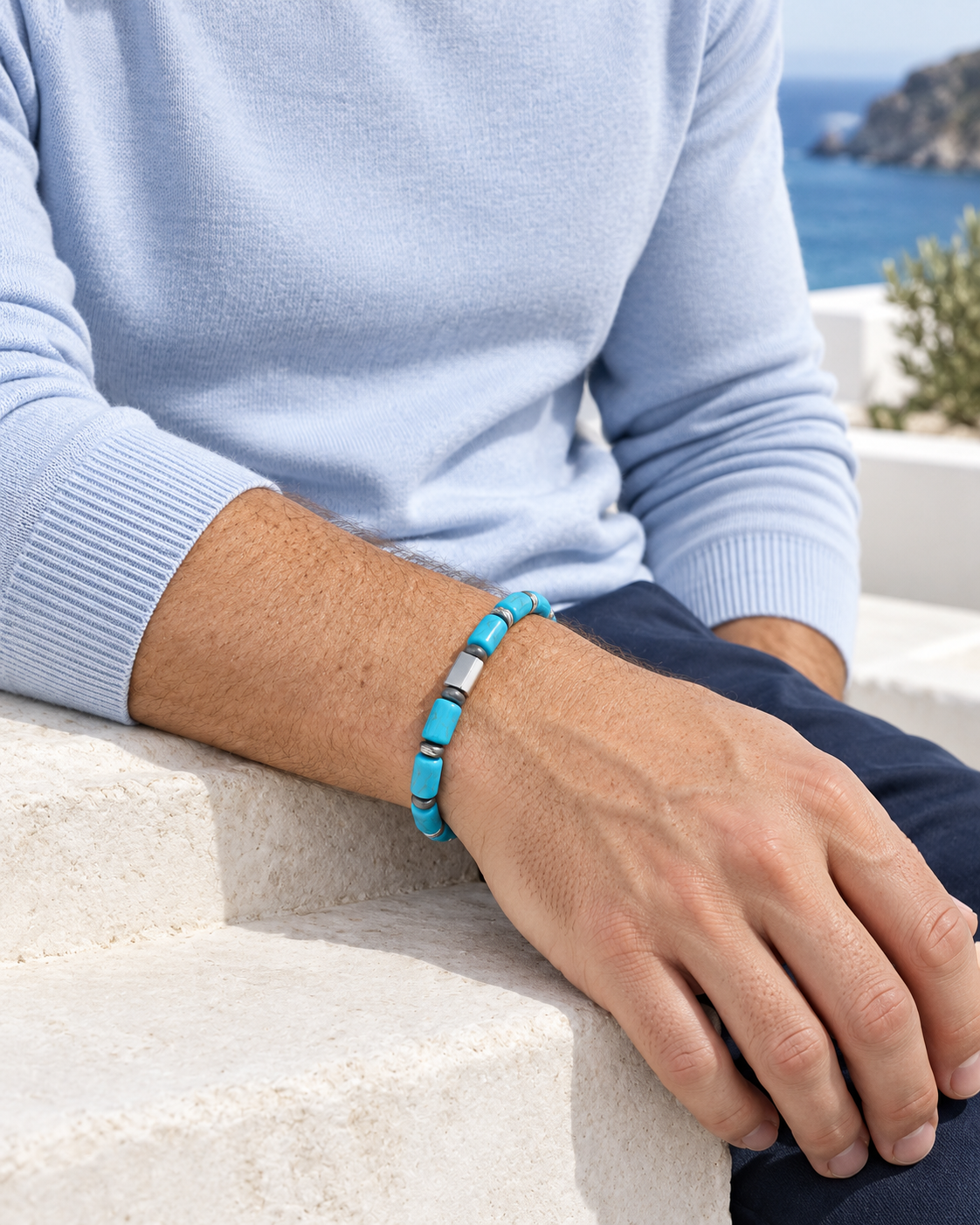 Azure Column Bead Bracelet — alternative styling