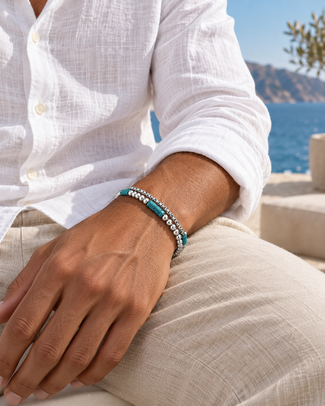 Azure Cylinder Layer Bracelet — styling look one