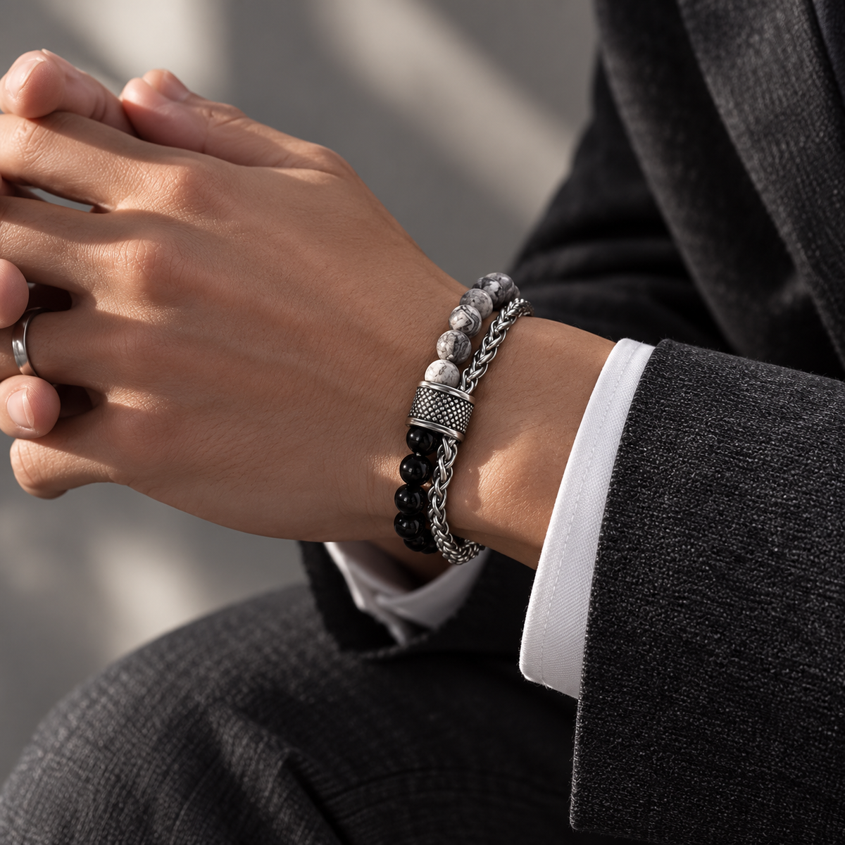 Bead and Wheat Chain Bracelet — tailored styling