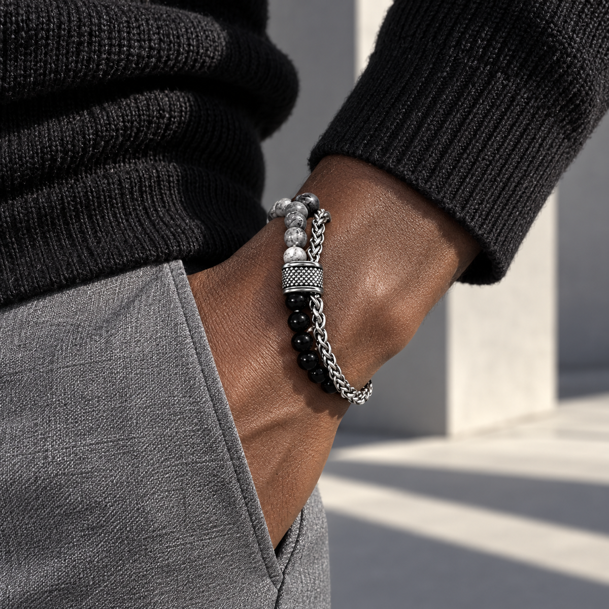 Bead and Wheat Chain Bracelet — casual styling
