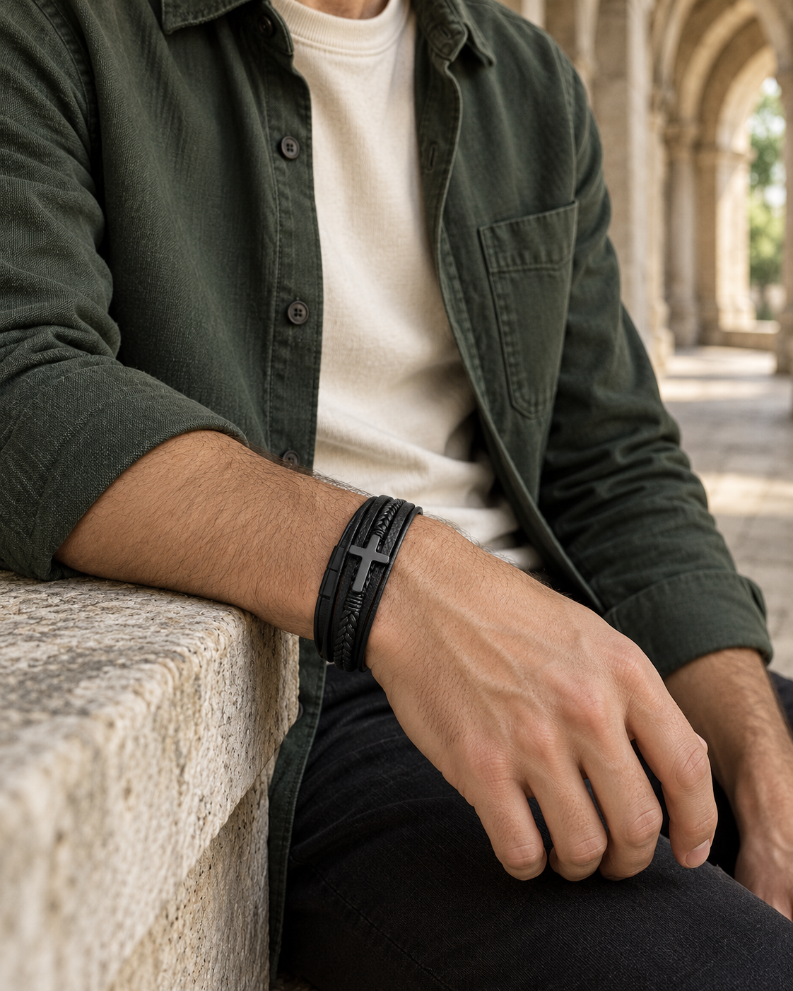 Black Cross Layer Bracelet — alternative styling