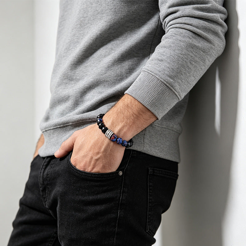 Blue Facet Bead Bracelet — original wearing photograph