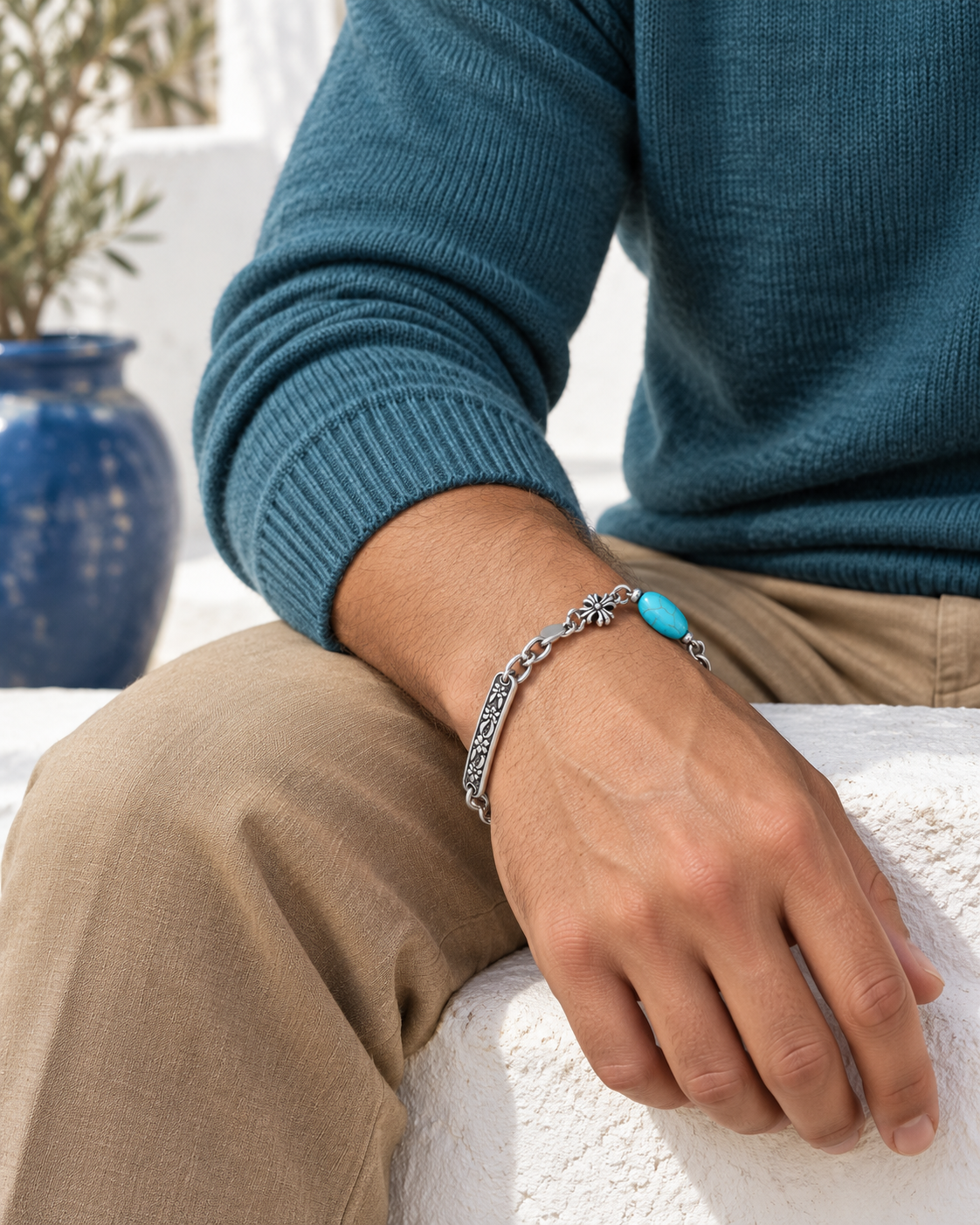 Blue Floral Bar Bracelet — alternative styling