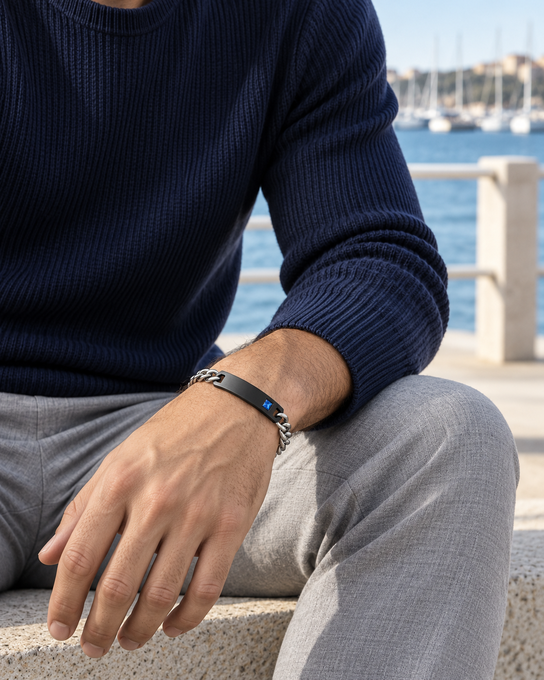 Blue Inset ID Bracelet — alternative styling