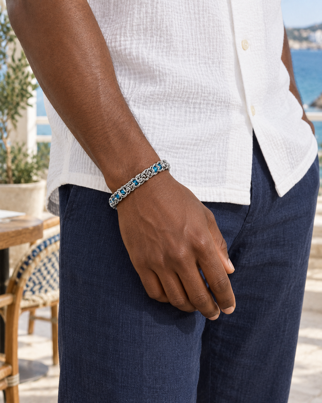 Blue Wave Link Bracelet — styling look one