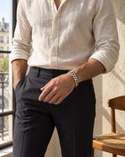 Bold Curb Bracelet — contextual scene, torso and hands
