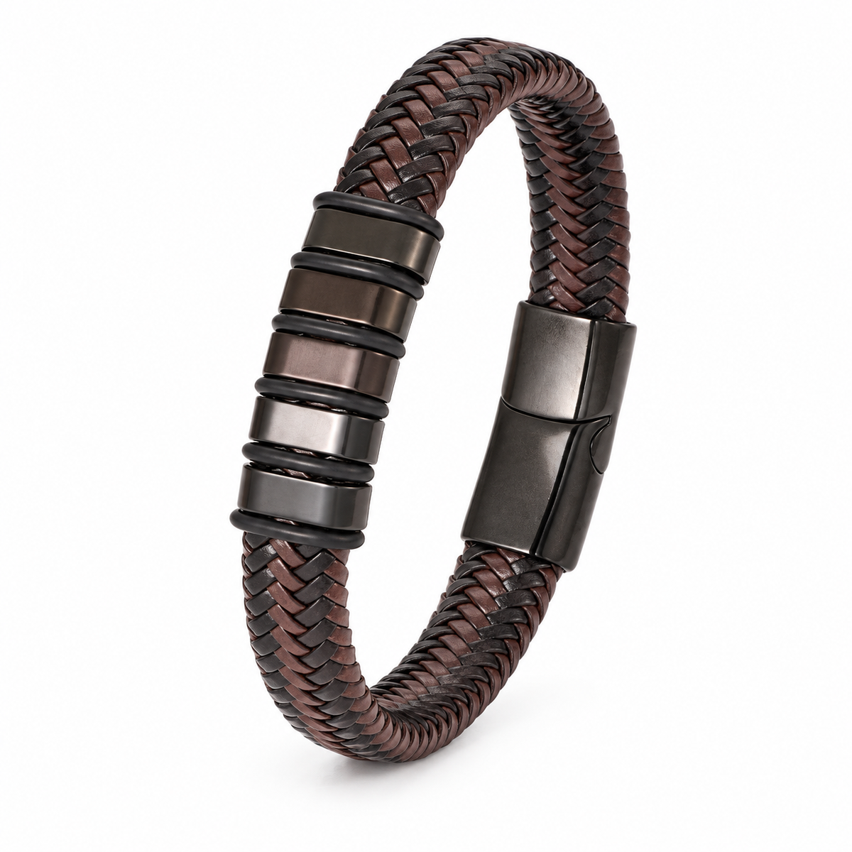 Brown Five Bar Braid Bracelet — product view