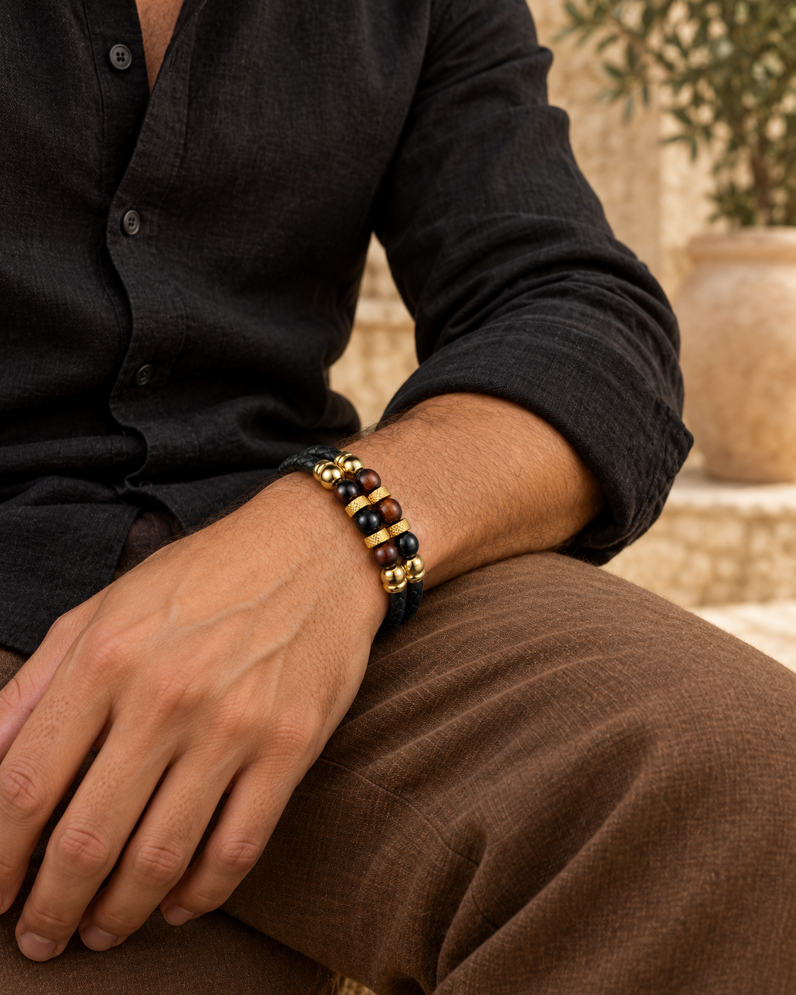 Caged Stone Braid Bracelet — styling look one