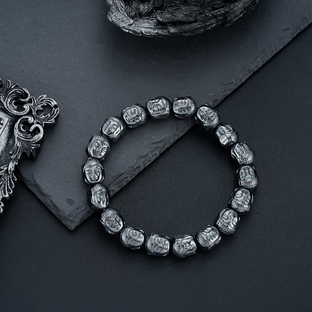 Carved Buddha Bead Bracelet