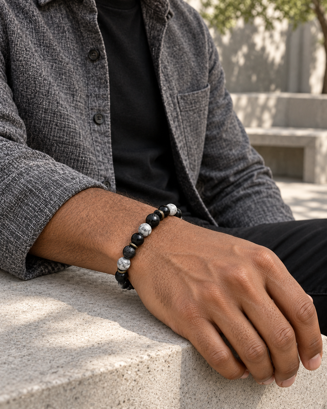 Contrast Cord Bead Bracelet — styling look one