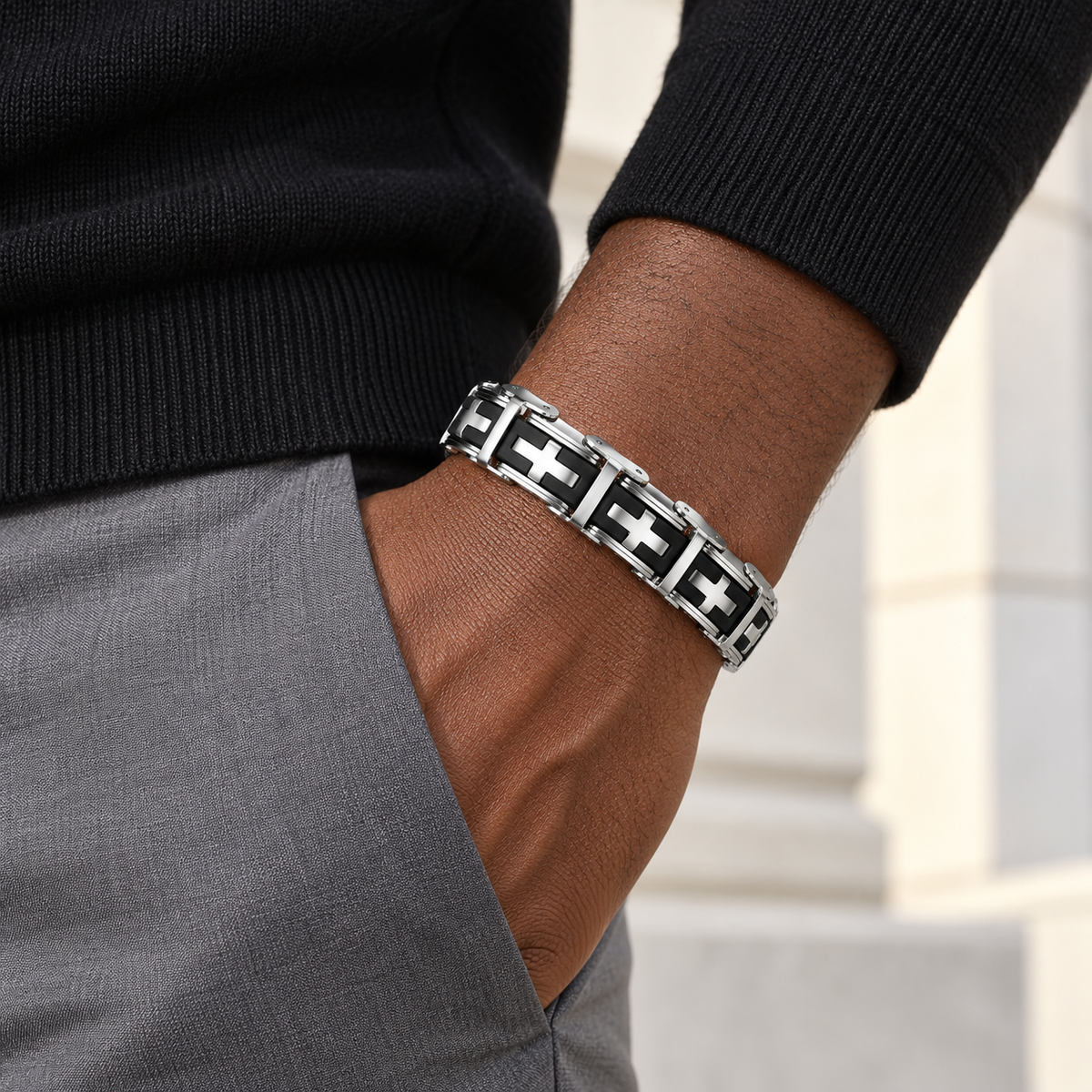 Cross Panel Link Bracelet — casual styling
