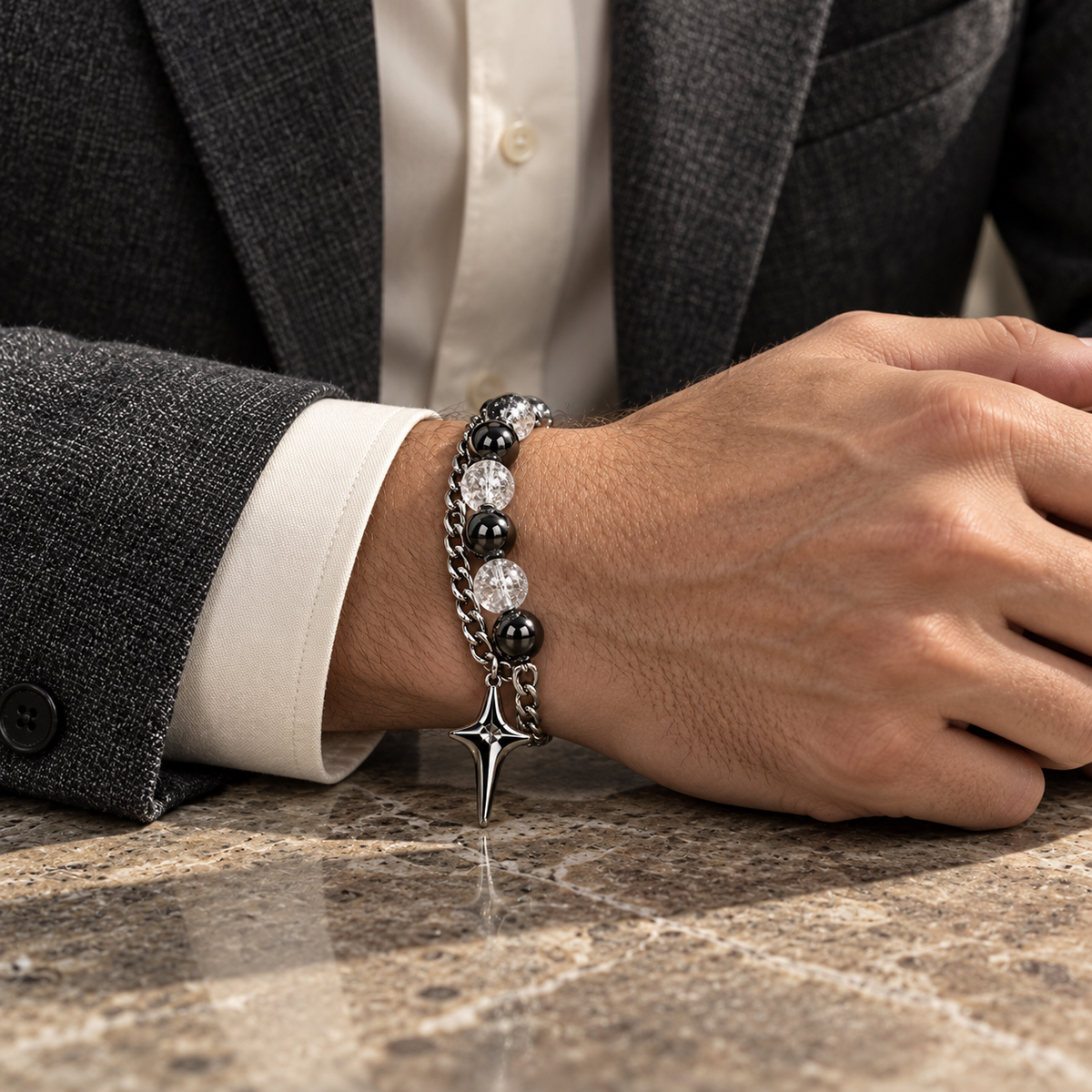 Crystal Cross Layer Bracelet — natural wrist fit