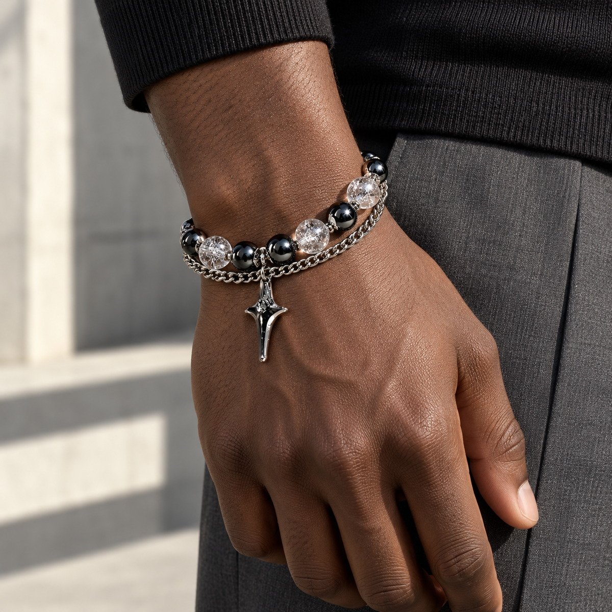 Crystal Cross Layer Bracelet — casual styling