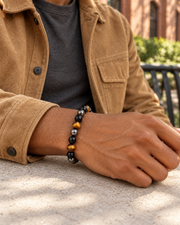 Earth Contrast Bead Bracelet — styling look one
