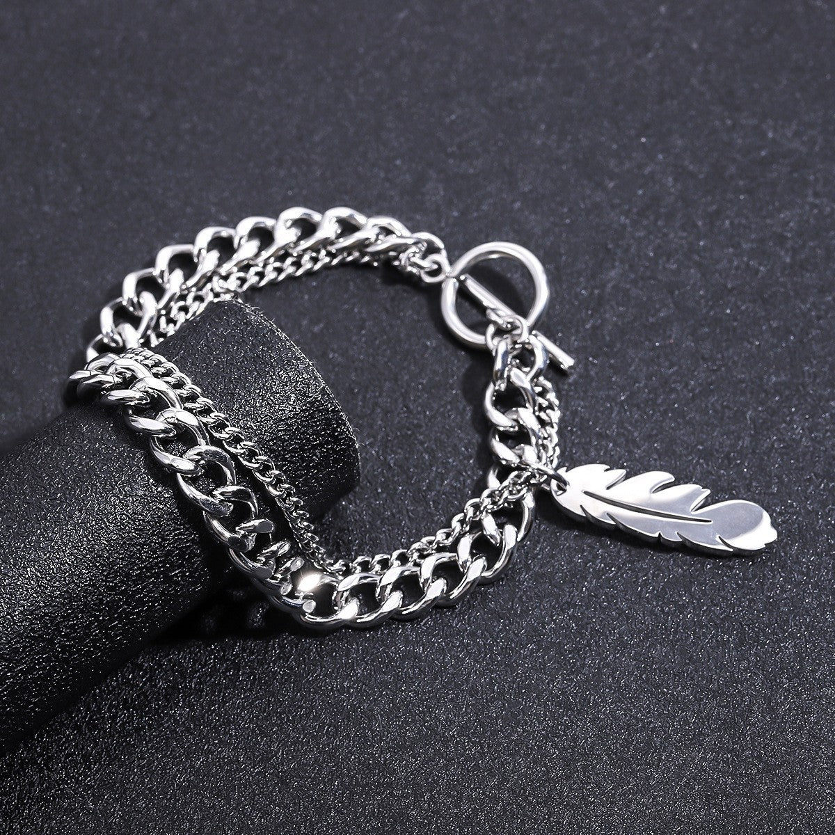 Feather Toggle Double Chain Bracelet