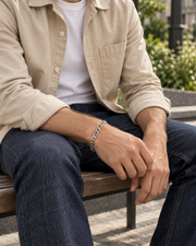 Figaro Link Bracelet — contextual scene, torso and hands
