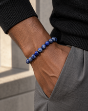 Lapis Blue Bead Bracelet — casual styling