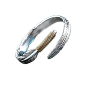 Men's Feather Open Cuff in silver-tone and gold-tone zinc alloy – front view